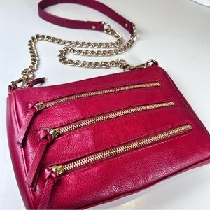 Danier Red Leather Triple Zipper Crossbody Bag, Chain Strap